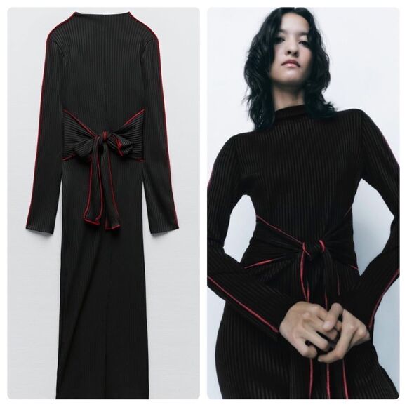 Zara Contrasting Ribbed Dress New - Picture 1 of 9